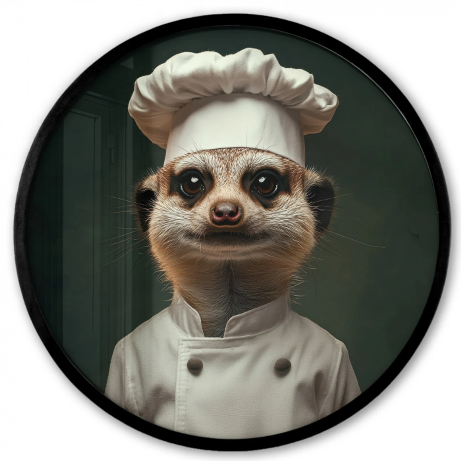 Dier - Kok - Stokstaartje Fotolijst rond zonder passe partout klein -3d