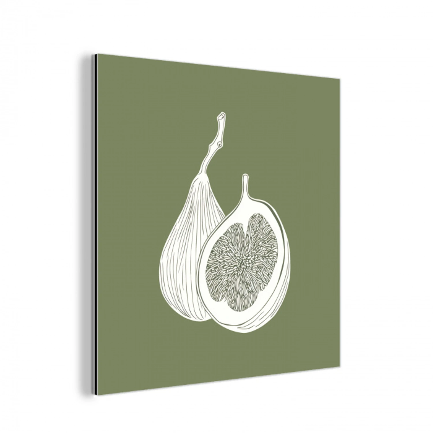 Vijgen - Minimalistisch - Getekend - Mosgroen aluminium wit klein -3d