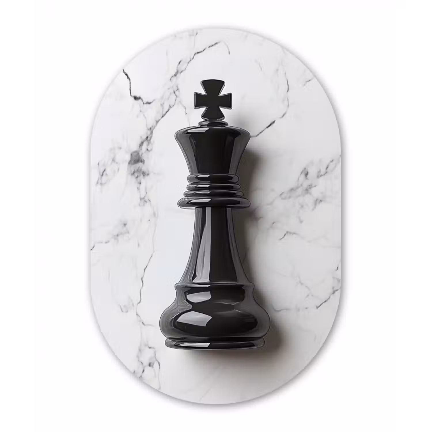 Glasbild Oval - Schachfigur - König - Schwarz - Marmor