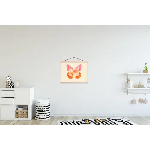 Oranje - Vlinder - Minimalistisch textielposter latten blank klein -kinderkamer