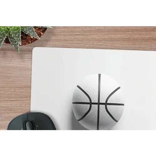 Basketbal - Wit - Schaduw - Lijnen muismat rubber klein -closeup