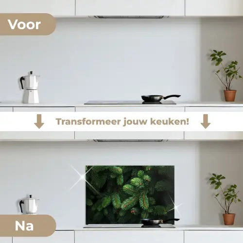 Sparrentakken - Knoppen - Naalden - Groen keuken achterwand spatscherm klein -voor_na_NL
