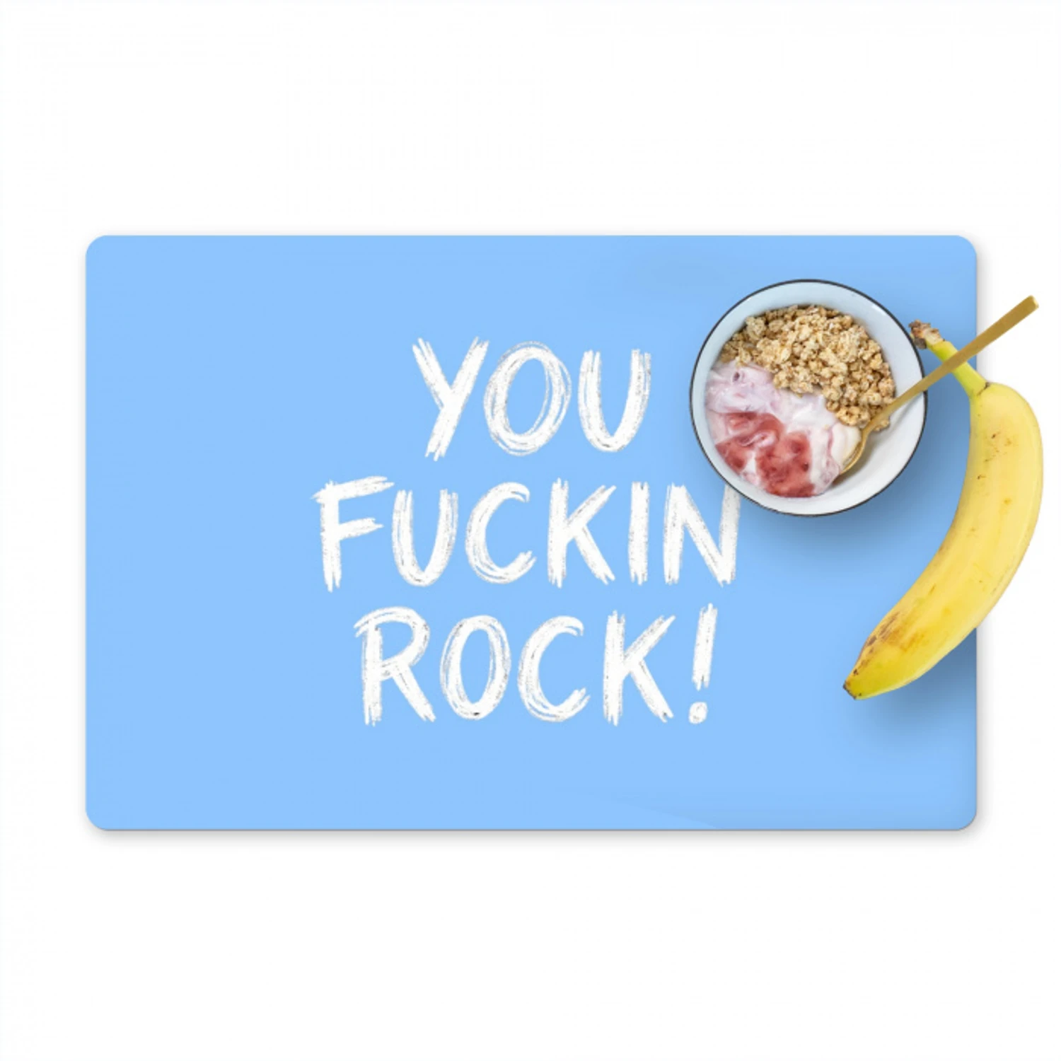 Blauw - Wit - You fuckin rock Placemat vinyl groot -zzzproduct_Kitchenyeah-website