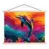 Dolfijn - Kleurrijk - Oceaan - Koraal textielposter latten blank klein -3d