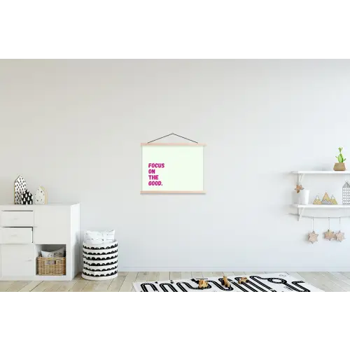 Focus on the good - Beige - Roze textielposter latten blank klein -kinderkamer