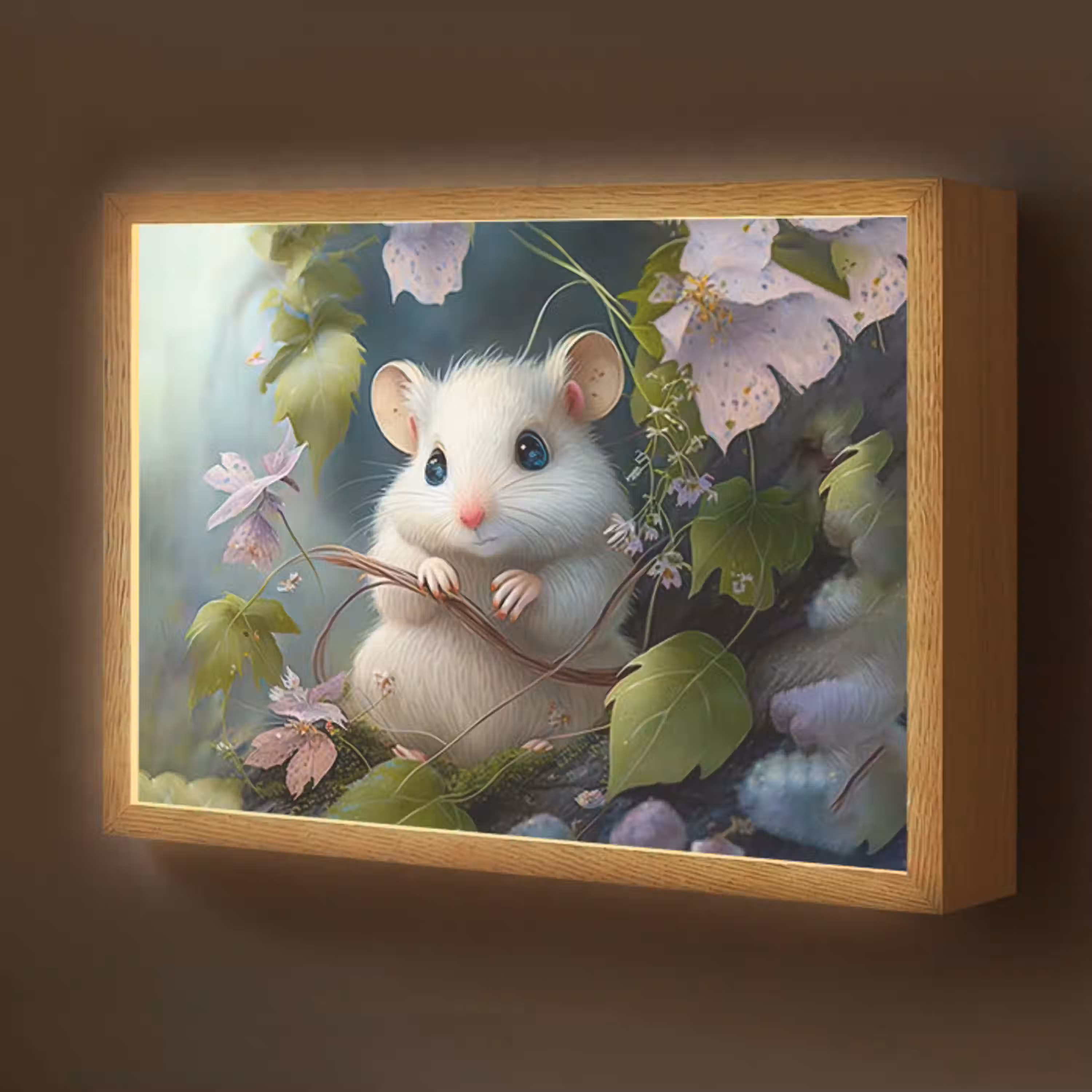 Muis - Bos - Bloemen - Illustratie - Bosdieren Light Box met batterij (Wandlamp kind) middel -z3d_website