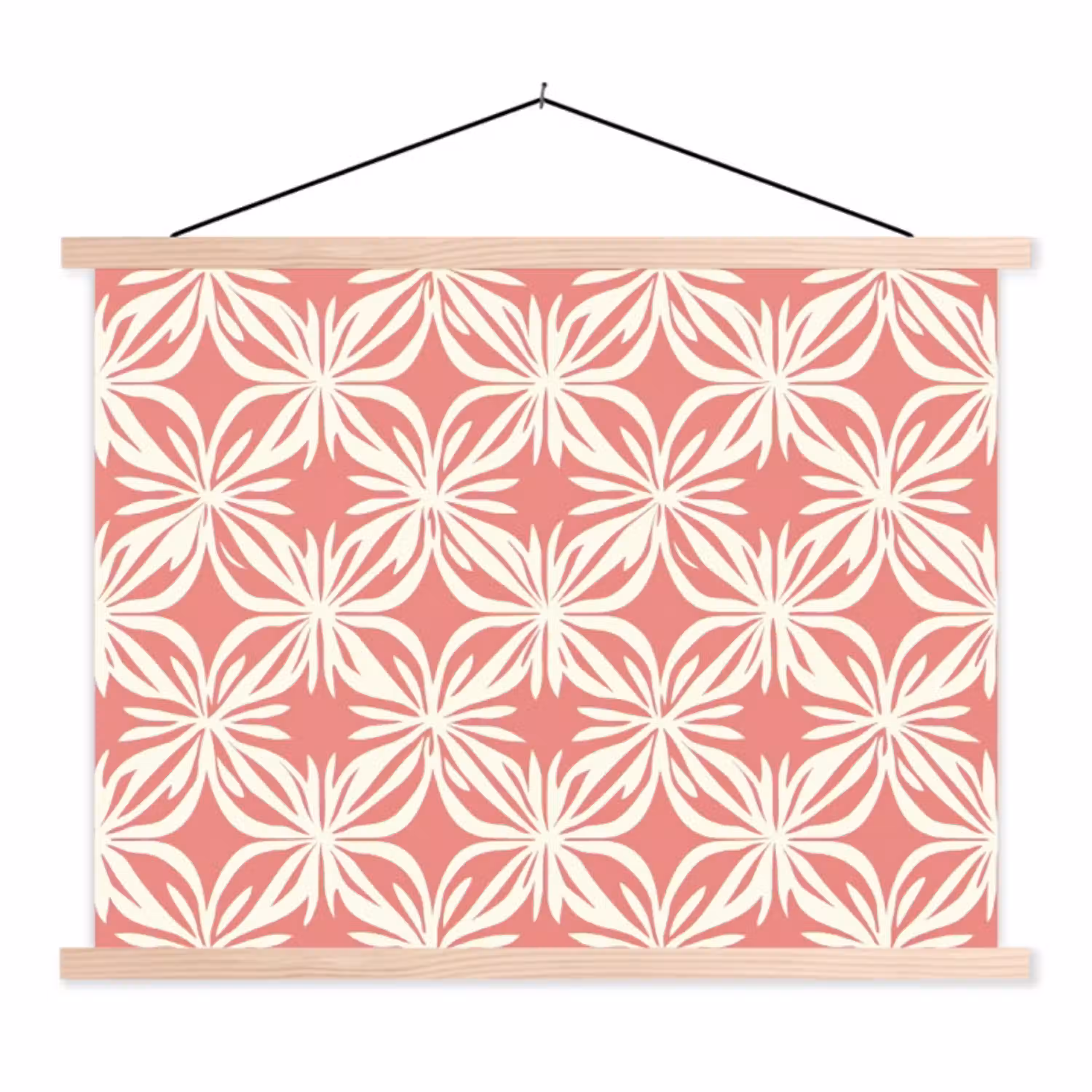 Roze - Bloemenmotief - Wit - Modern textielposter latten blank klein 122 -3d