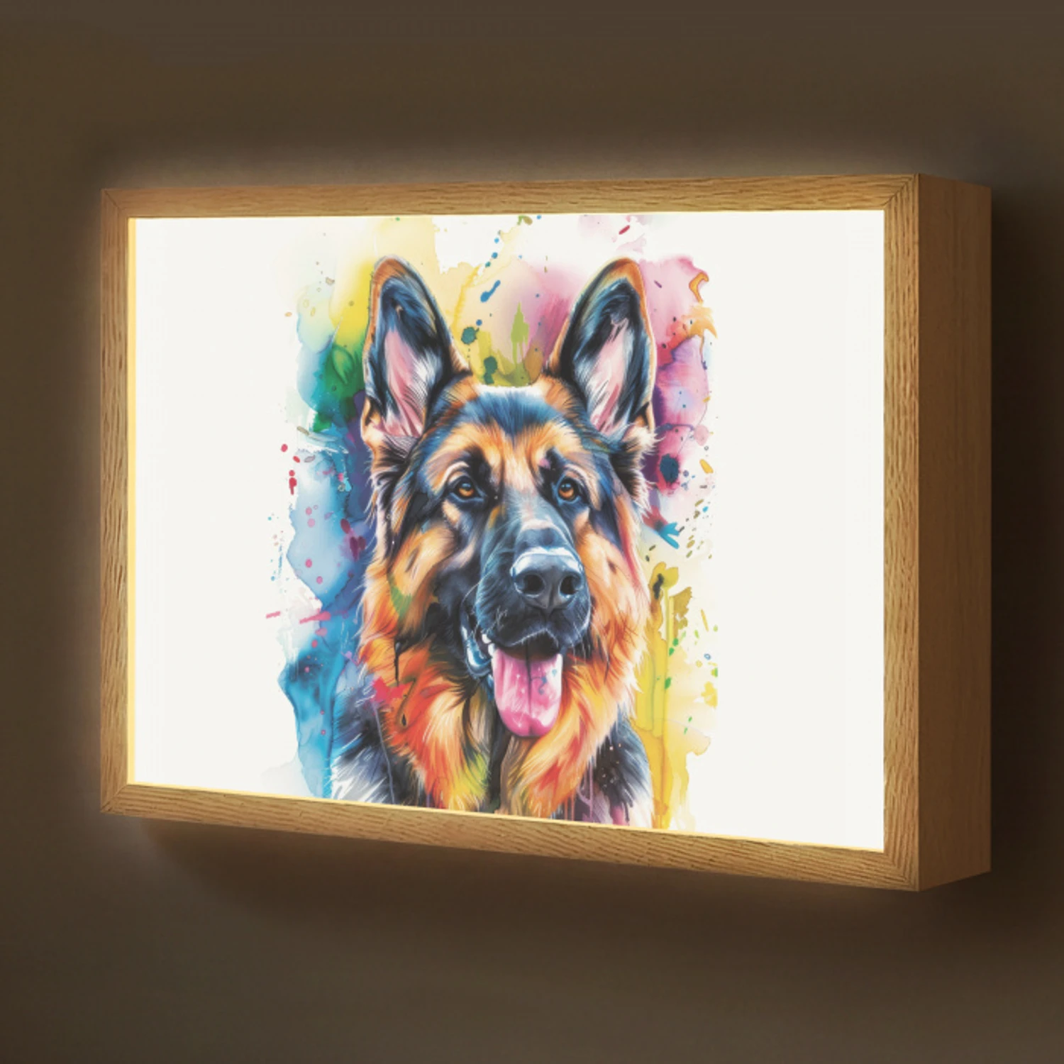 Hond - Verf - Dieren - Kleurrijk - Duitse Herder Light Box met batterij (Wandlamp kind) middel -z3d_website