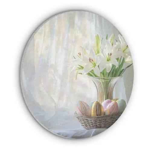 Vaas - Eieren - Bloemen Akoestische PET Vilt - Rond klein -3d