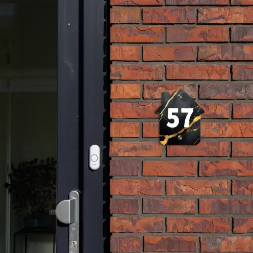 Goud zwart marmer - Modern Naambord Huisje klein -sfeer2
