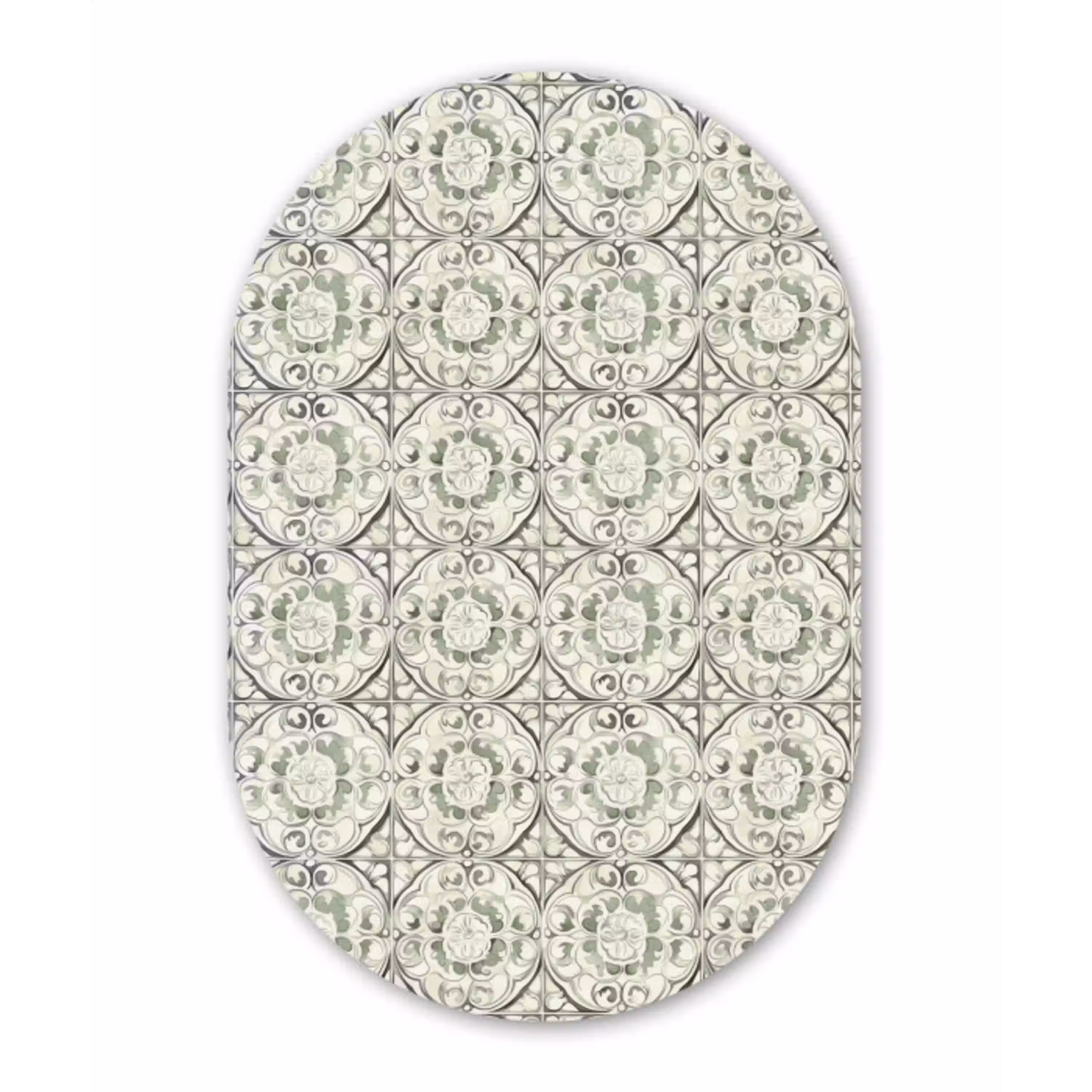 Krulornament - Tegel - Groen Wandcirkel Ovaal Aluminium middel 839 -3d
