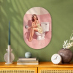 Roze - Retro - Vrouw Wandcirkel Ovaal Forex klein -sfeer2