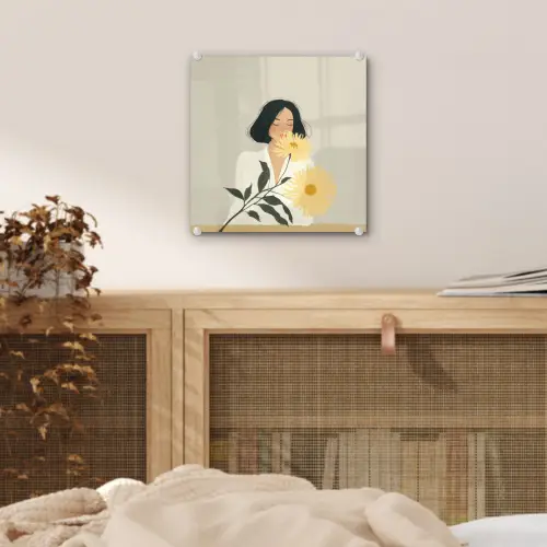 Vrouw - Bloem - Geel - Minimalistisch plexiglas 5mm klein -sfeer4