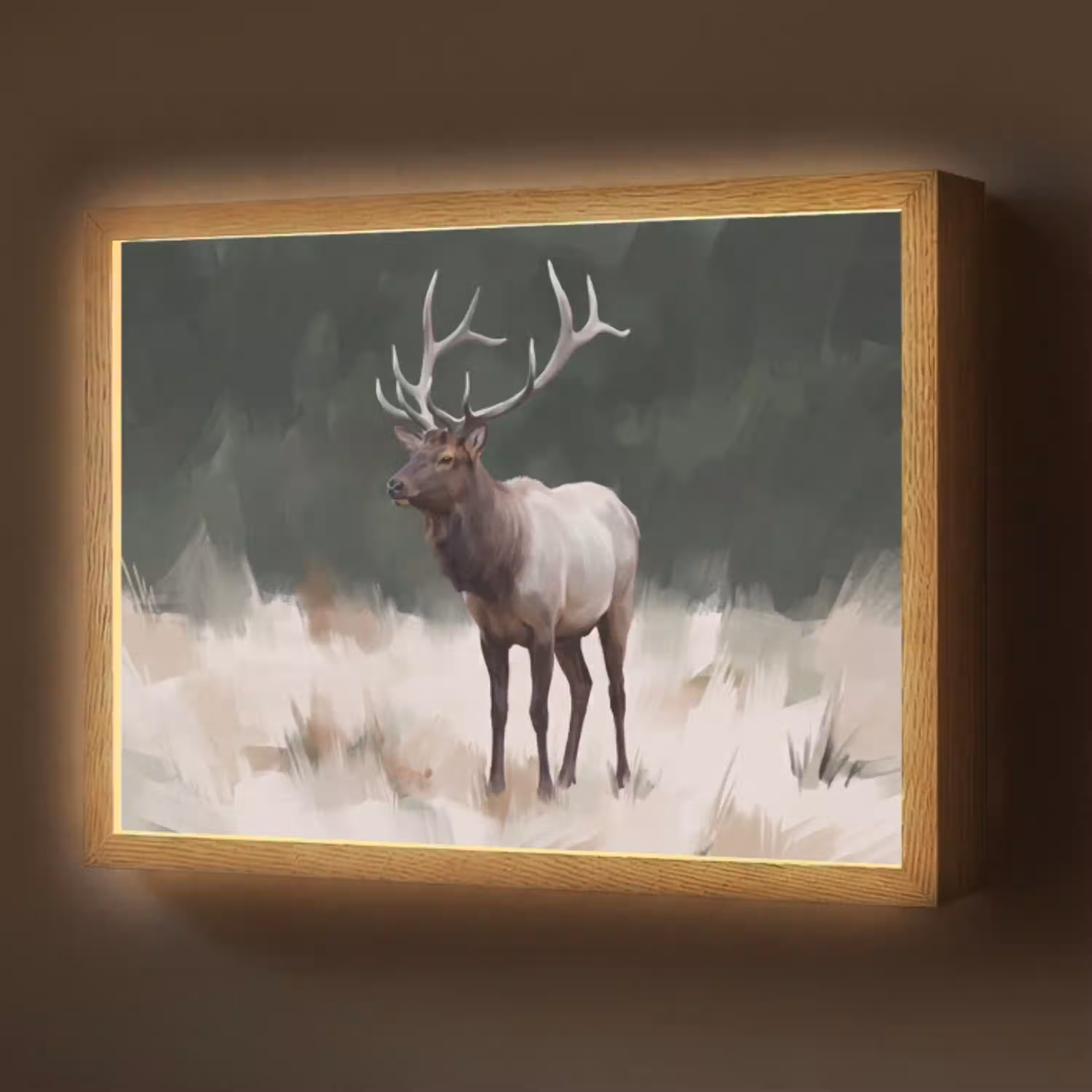 Edelhert - Gewei - Schildering - Rustiek Light Box met batterij (Wandlamp) middel -z3d_website
