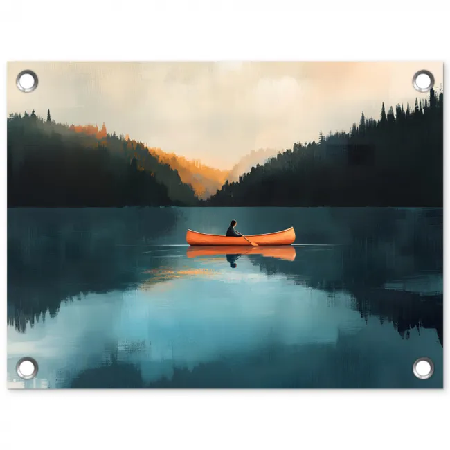 Bossen - Meer - Kano - Oranje tuinposter los doek klein -3d