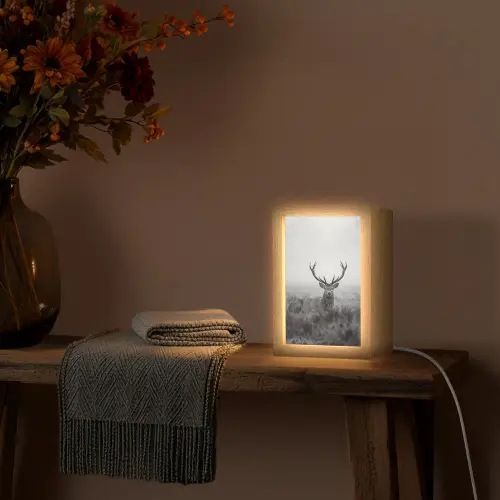Hert - Mistig - Zwart - Wit Light Box met kabel (Tafellamp) klein -sfeer4