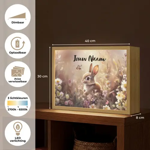 Konijntje - Bruin - Bloemen - Vlinders Light Box met batterij (Wandlamp kind) middel -USP_websiteoverzichtNL
