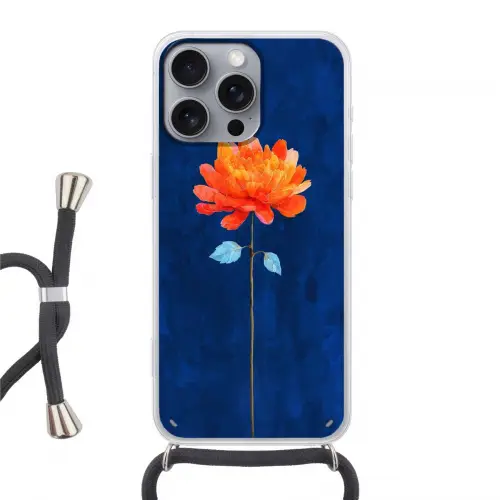 Bloem - Oranje - Bladeren Hoesje iPhone 16 Pro Max met koord klein -3d