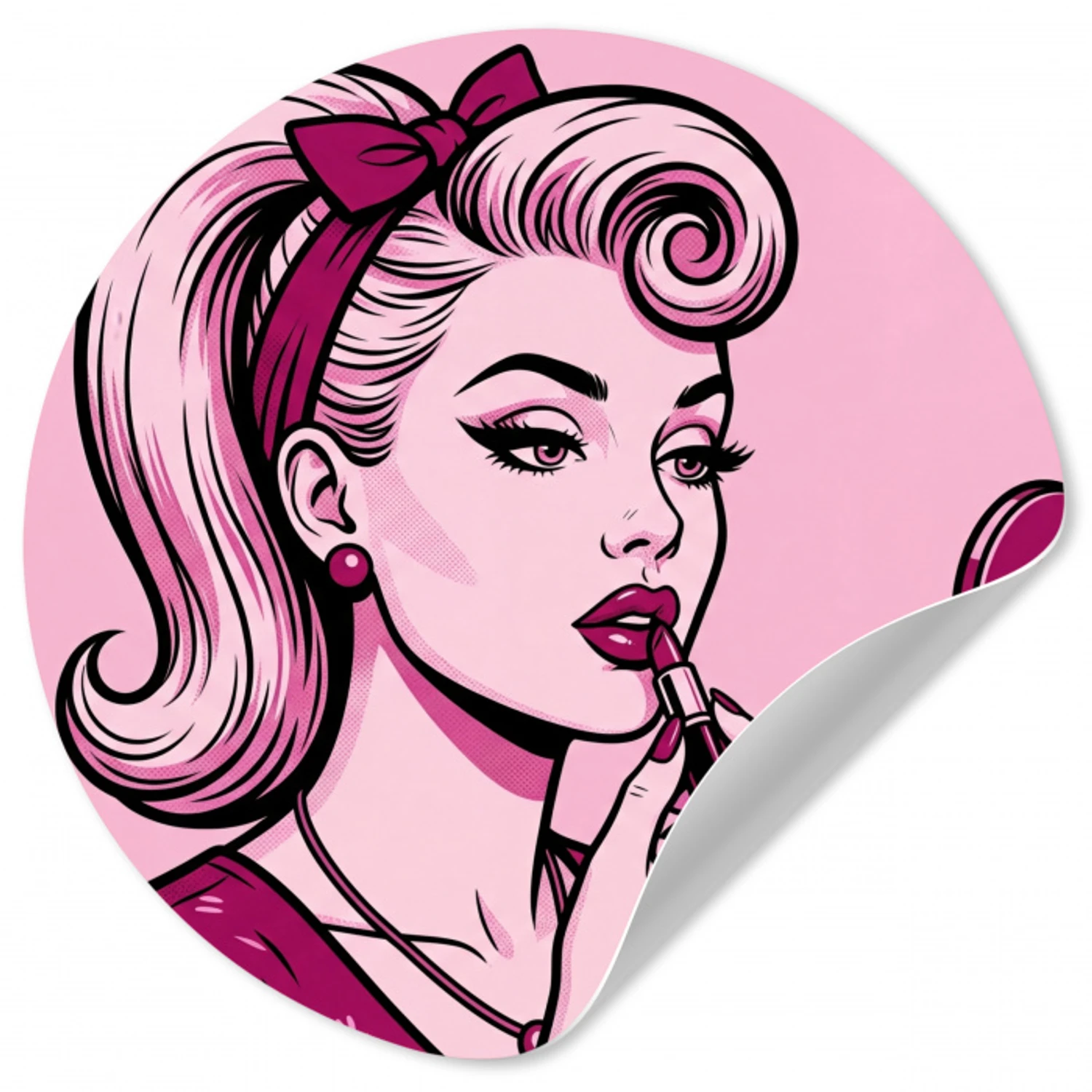 Vintage - Vrouw - Roze Wandcirkel behangsticker klein -3d