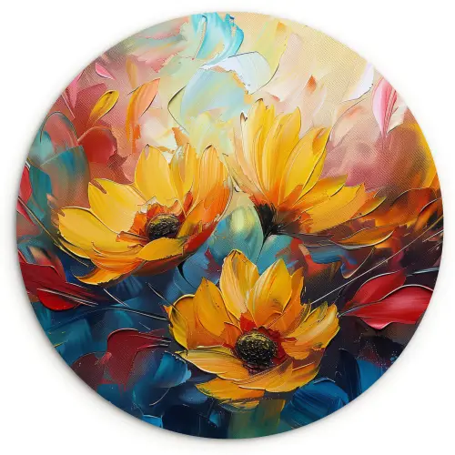 Bloemen - Dahlia - Kunst - Oranje - Watercolor Wandcirkel kunststof plaat 5mm dik klein -3d