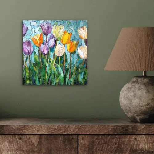 Mozaïek - Veld - Tulpen - Kleurrijk aluminium wit klein -sfeer2