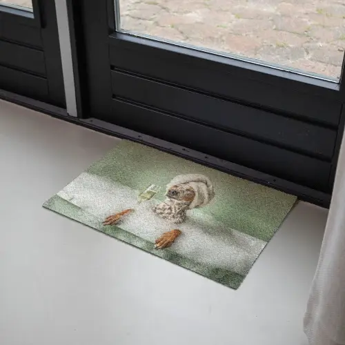 Hond - Bad - Champagne - Handdoek Deurmat klein -sfeer2