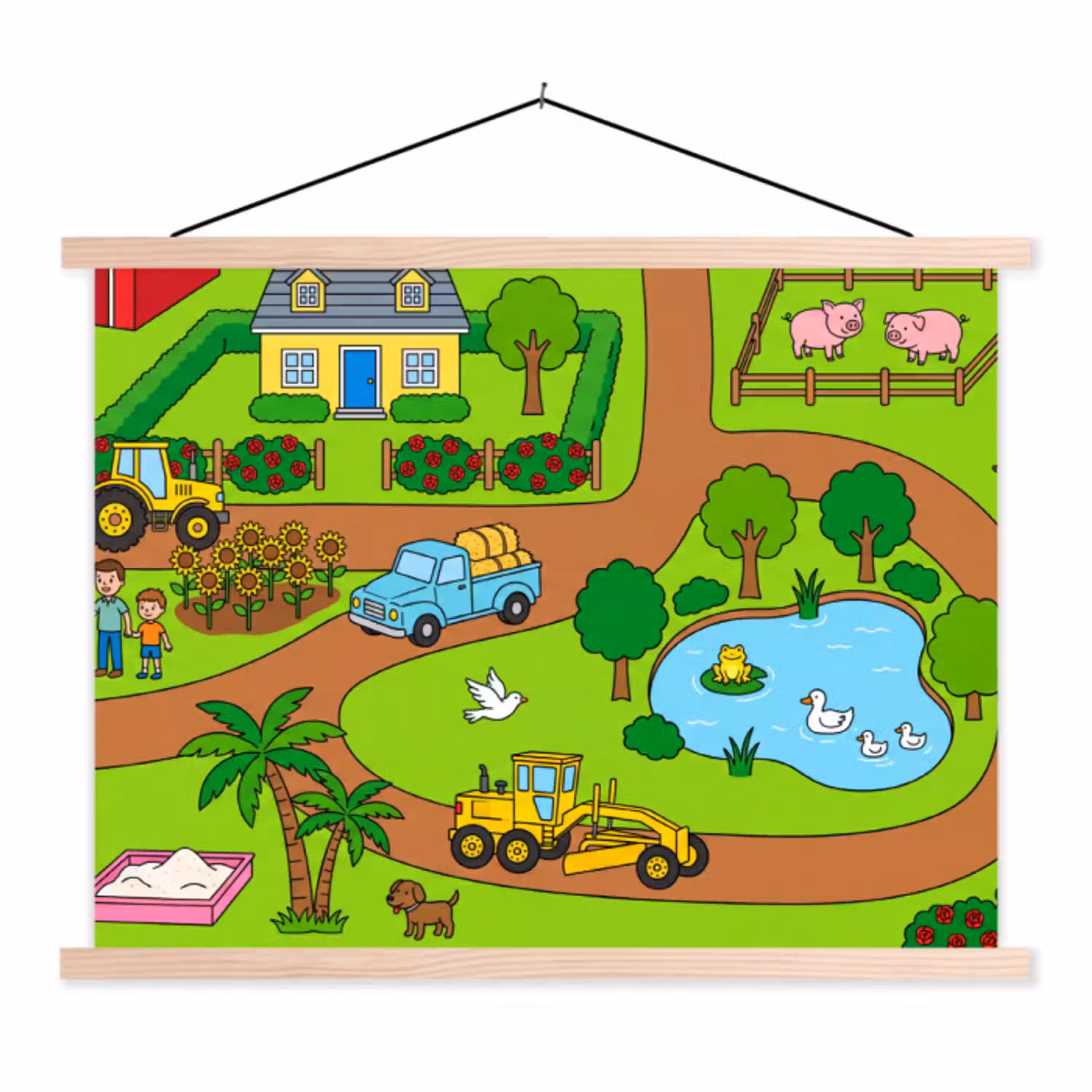 Platteland - Dieren - Cartoon textielposter latten blank klein -3d