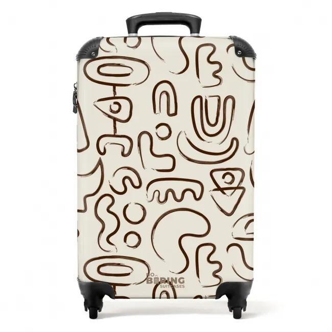 Donkerbruine abstracte vormen op beige NBS - Handbagage koffer - Volwassenen Unisex middel -productfoto_recht