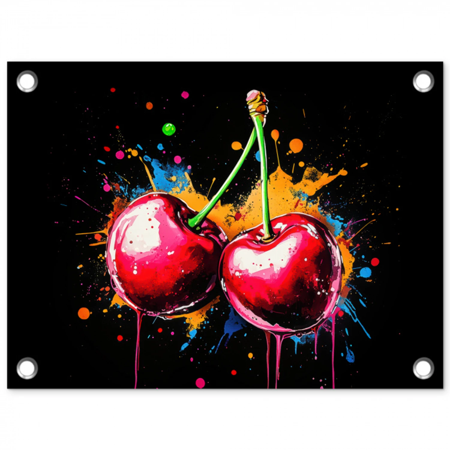 Kersen - Fruit - Graffiti - Verf - Abstract - Modern - Kleurrijk tuinposter los doek klein -3d