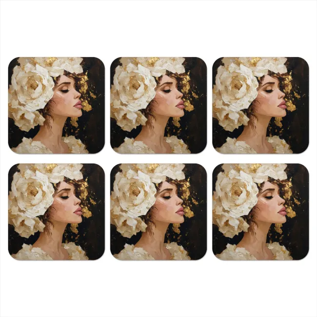 Coaster - Abstract - Woman - Flowers - White