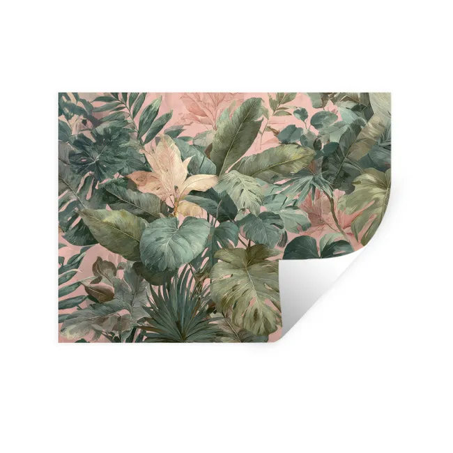 Wall Sticker - Composition of leaves - Green - Pink
