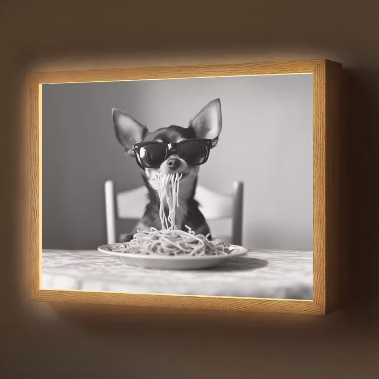 Lightbox - Wandlamp - Chihuahua - Hond - Zonnebril - Humoristisch - Zwart - Wit - Spaghetti