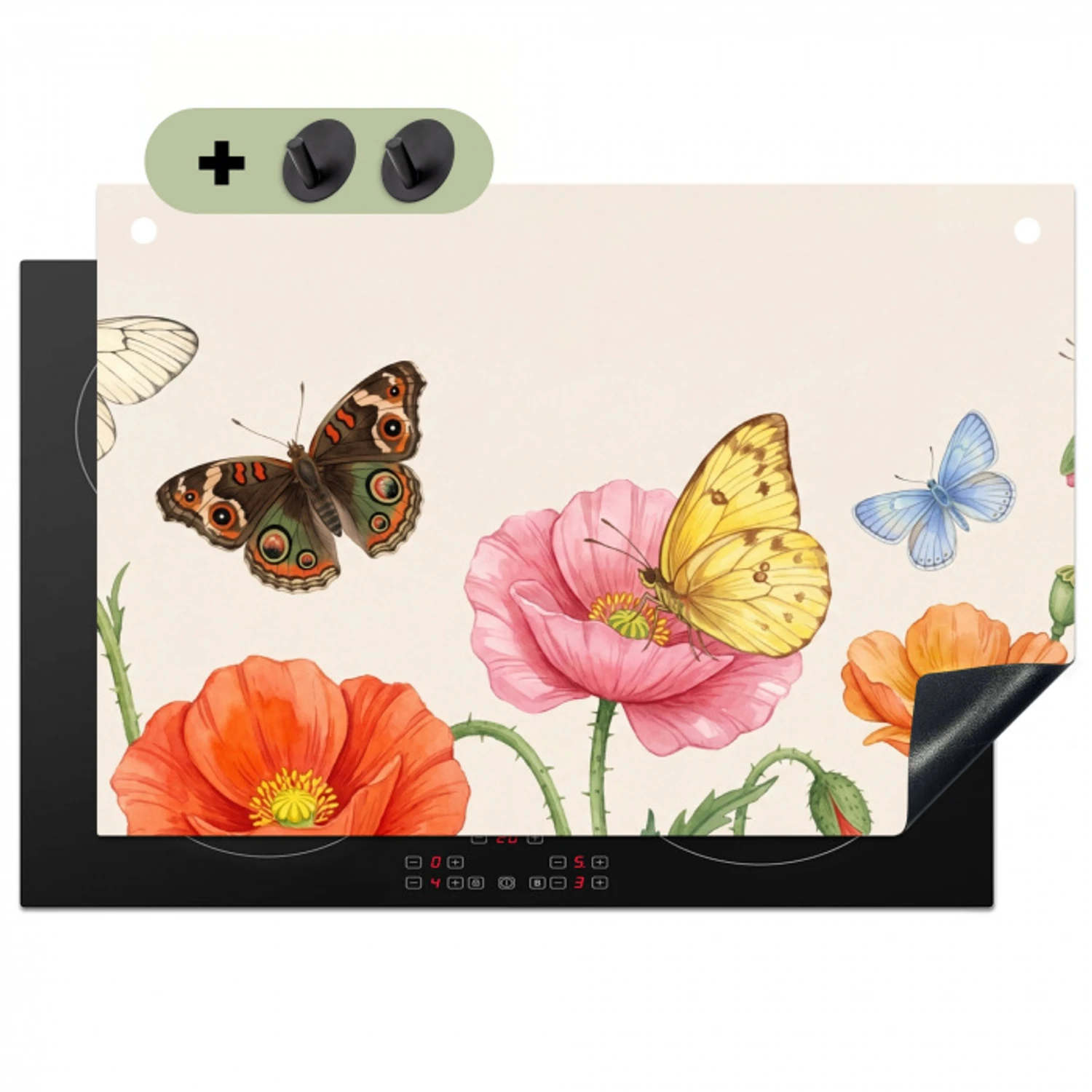 Vlinders - Klaprozen - Illustratie - Kleurrijk Inductie beschemer met haakjes klein -3d