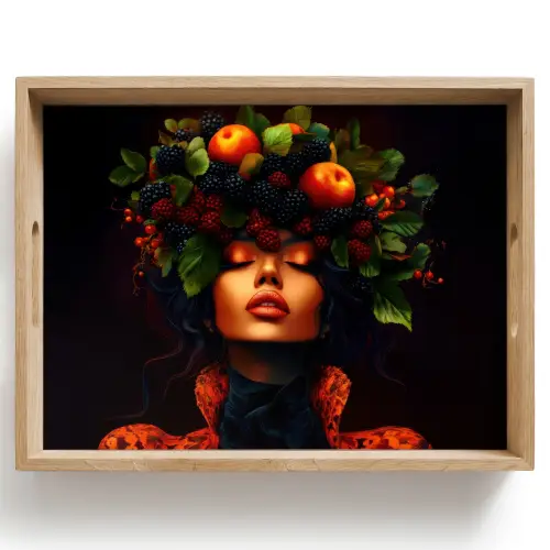 Vrouw - Zwart - Bessen - Bramen - Appels Dienblad Rechthoek middel -z3d_shopping