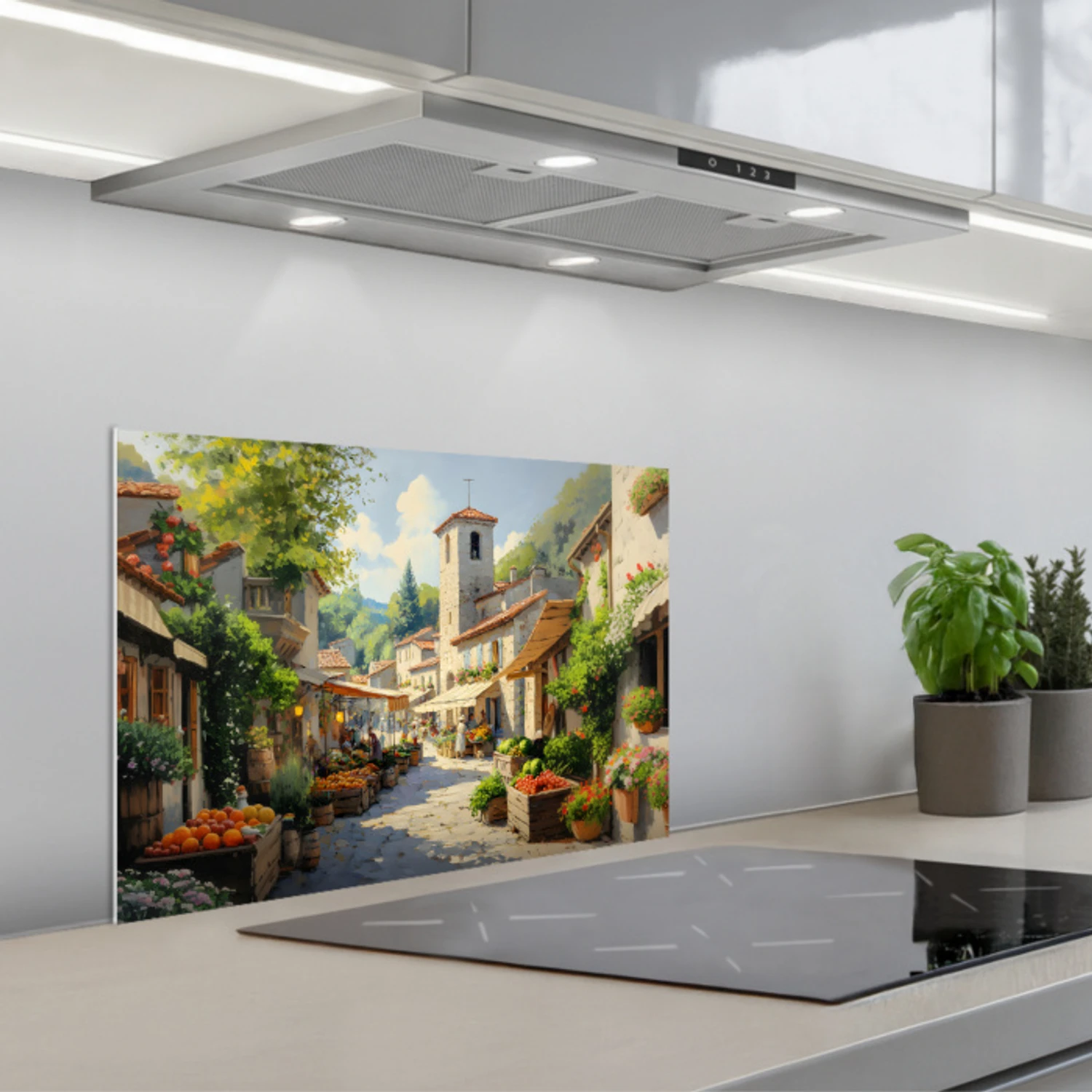 Dorp - Zon - Kraampjes - Huizen keuken achterwand spatscherm klein -3d_schuin