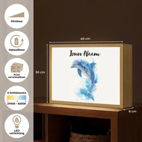 Dolfijn - Water - Blauw Light Box met batterij (Wandlamp kind) middel -USP_websiteoverzichtNL