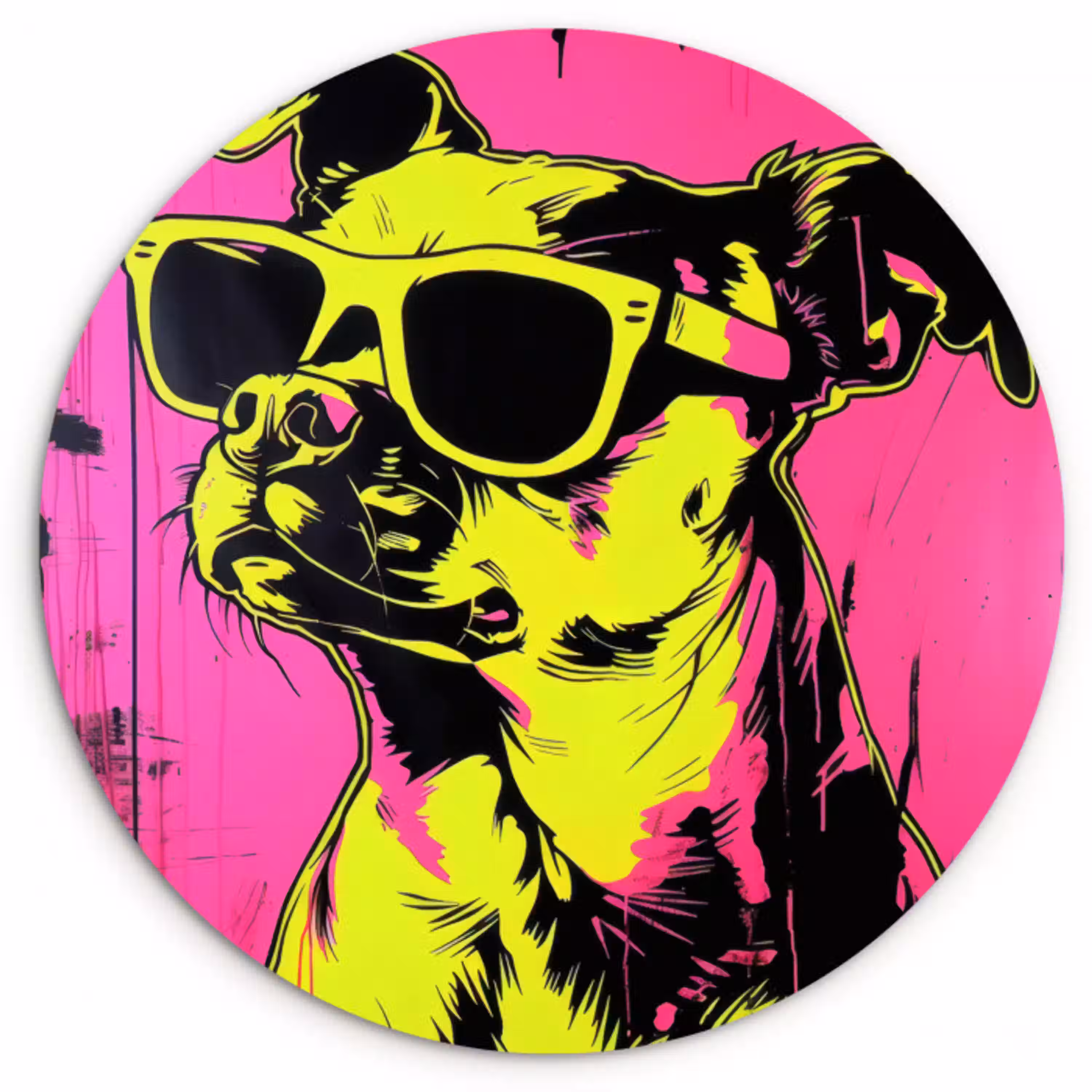 Hond - Zonnebril - Roze - Art Wandcirkel kunststof plaat 5mm dik klein -3d