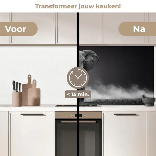 Olifant - Zwart - Wit - Rook keuken achterwand 2 middel -voor-na2_NL