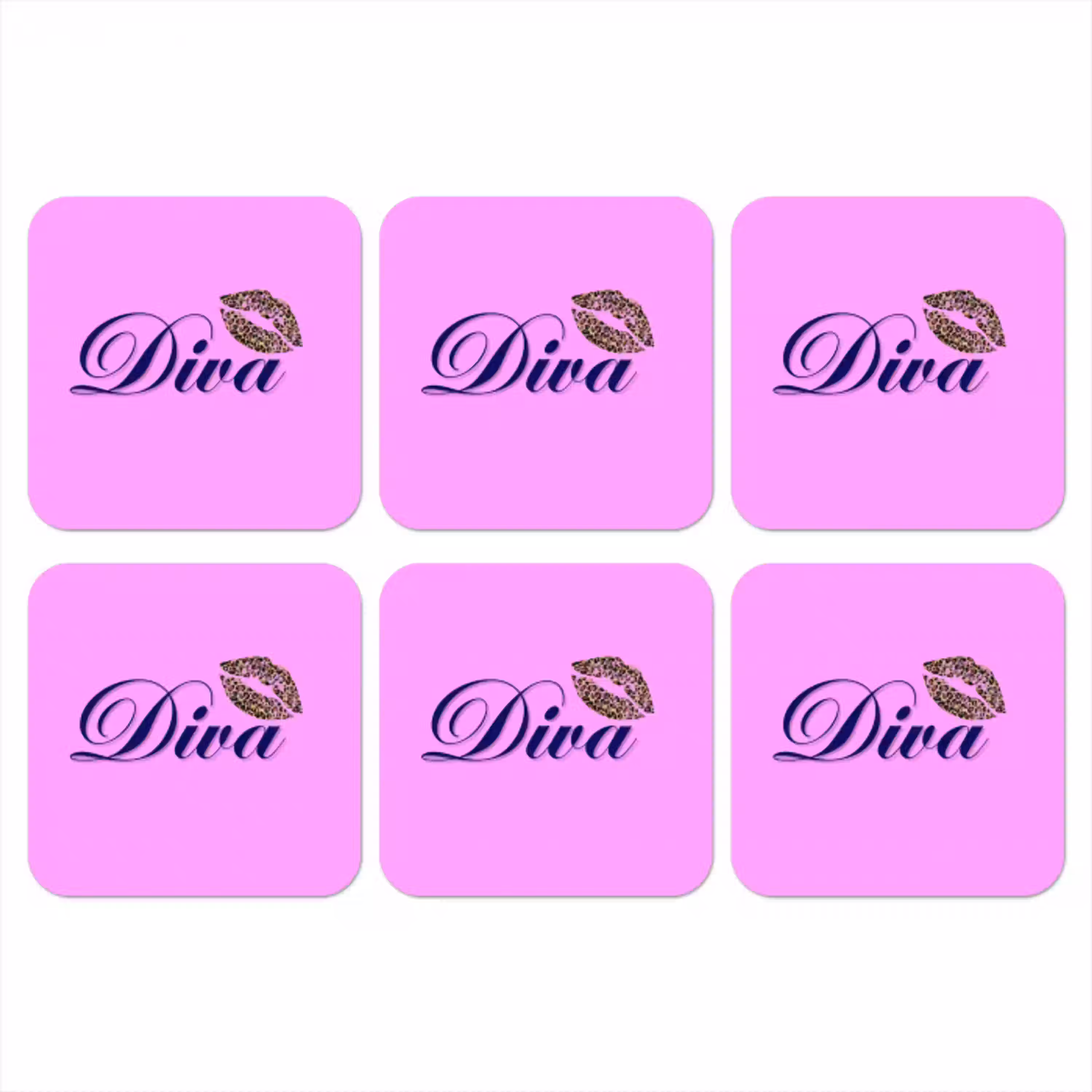 Diva - Lip - Panterprint - Roze onderzetter kurk middel -3d