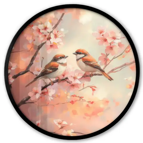 Vogels - Romantic - Bloesemtak Fotolijst rond zonder passe partout klein -3d