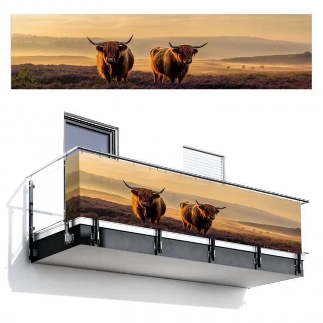 Balkonscherm - Schotse hooglanders - Heide - Landschap - Dieren