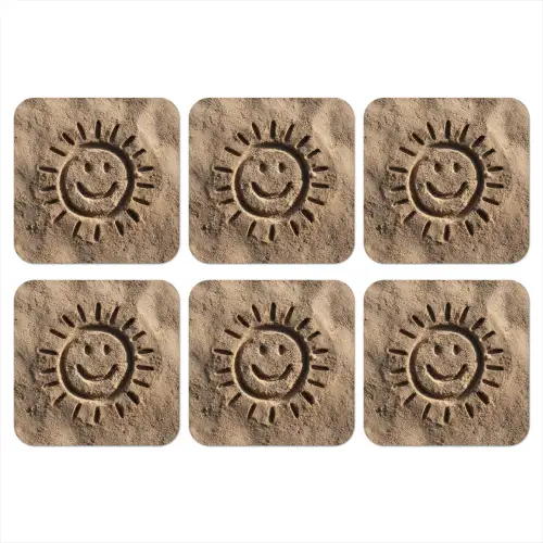 Gezichtje - Zon - Zand - Getekend onderzetter kurk middel -3d