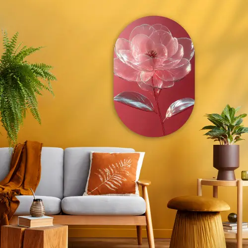 Sierlijk - Bloem - Roze - Glazen Wandcirkel Ovaal Glas middel -sfeer4