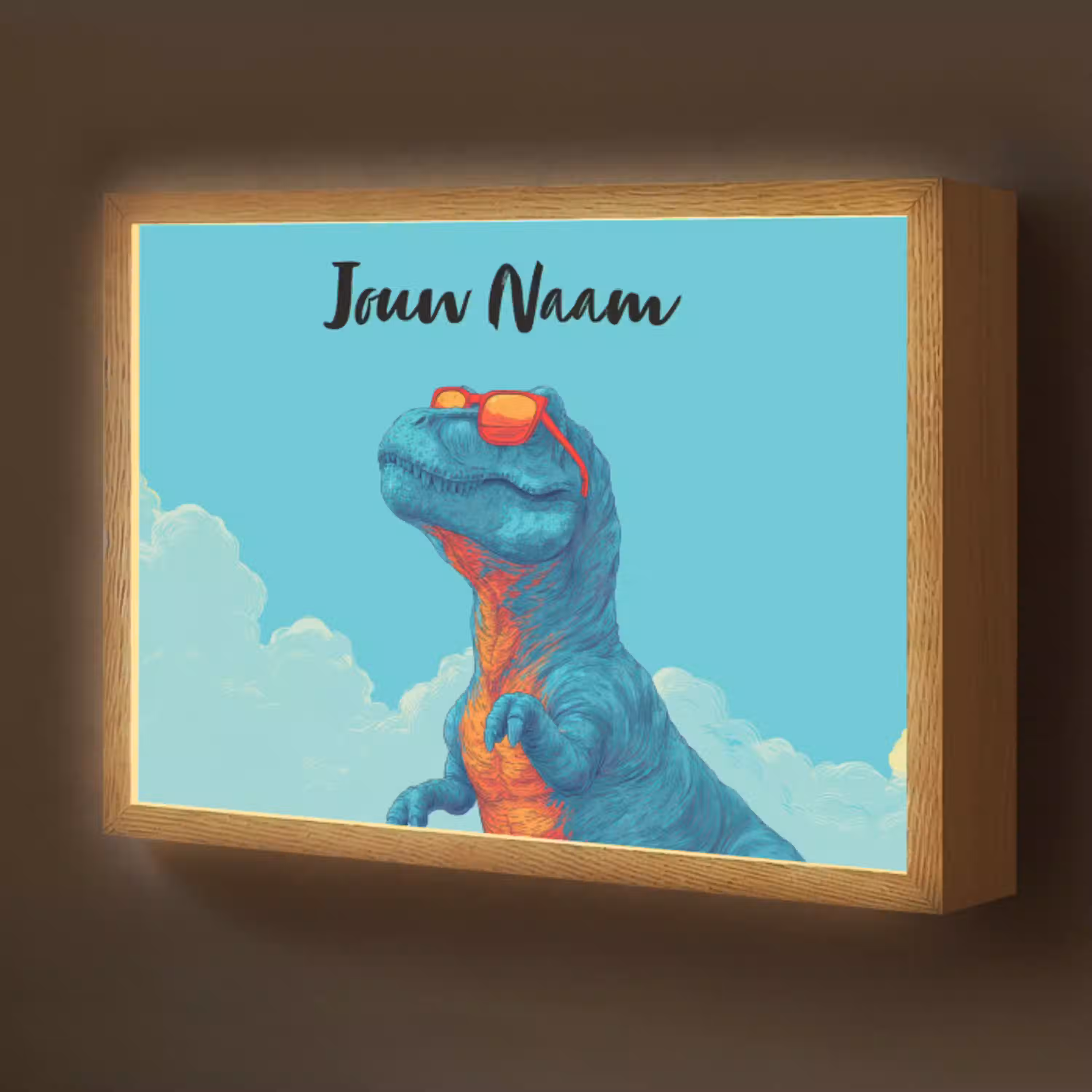 Dino - Blauw - Zonnebril - Wolken Light Box met batterij (Wandlamp kind) middel -z3d_website