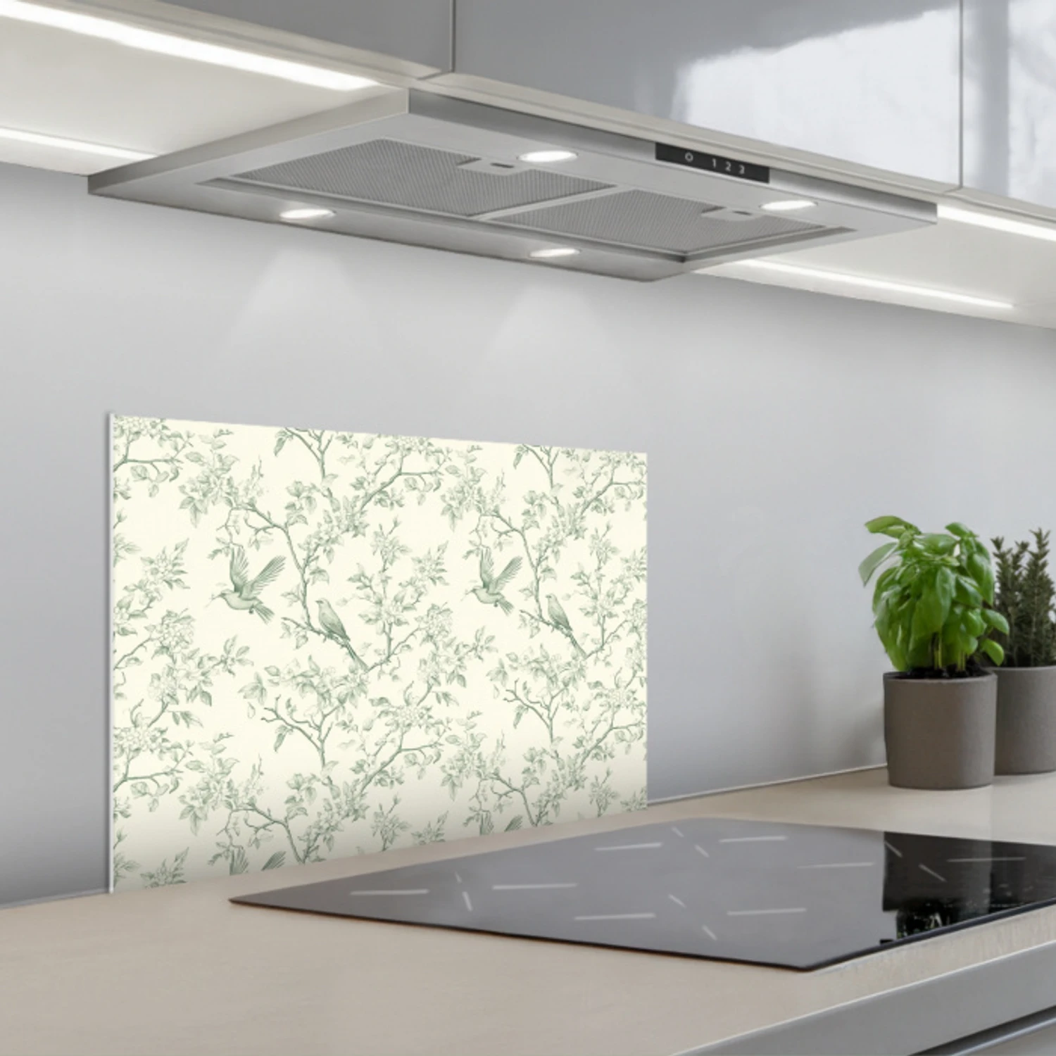 Klassiek - Vogels - Groen keuken achterwand spatscherm klein 900 -3d_schuin