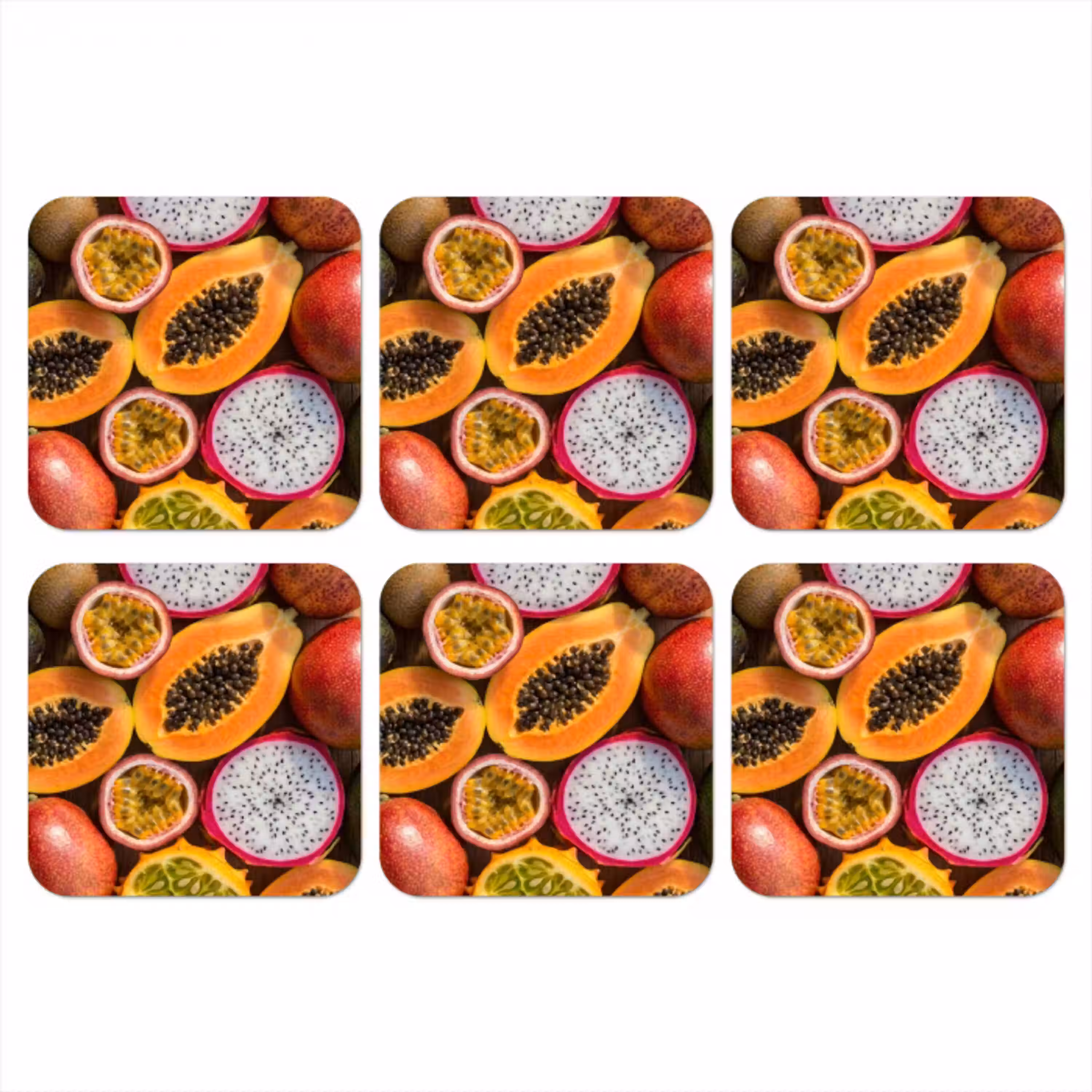 Fruit - Geopend - Tropisch - Eten - Kleurrijk onderzetter kurk middel -3d
