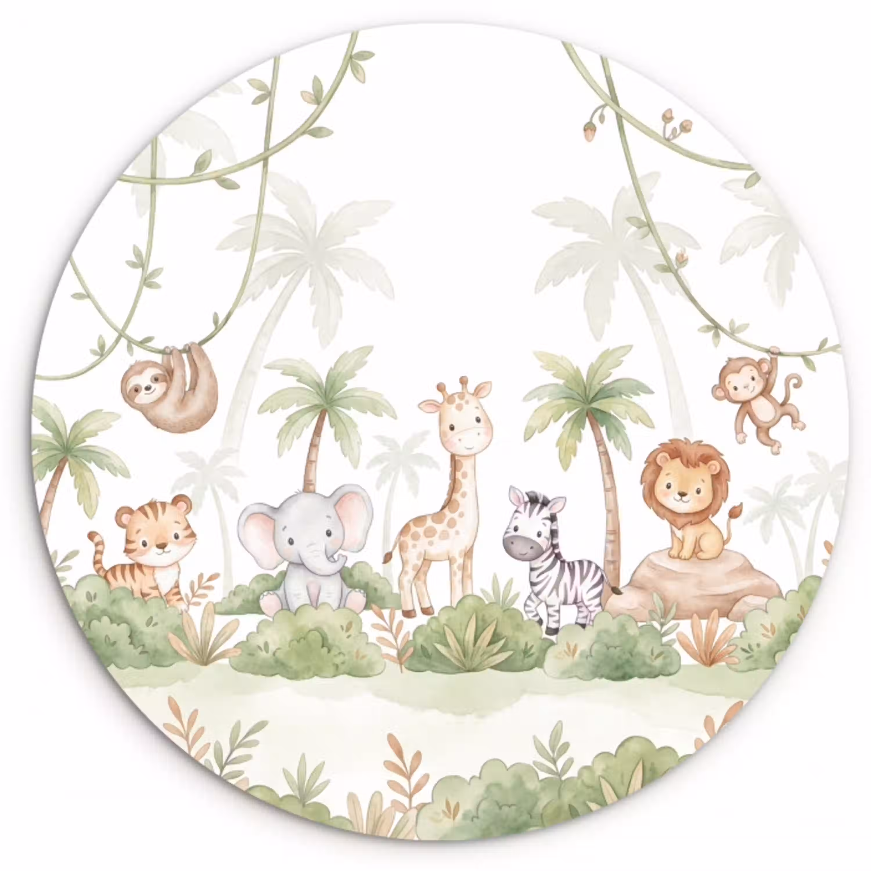 Dieren - Jungle - Pastel Wandcirkel kunststof plaat 5mm dik klein -3d