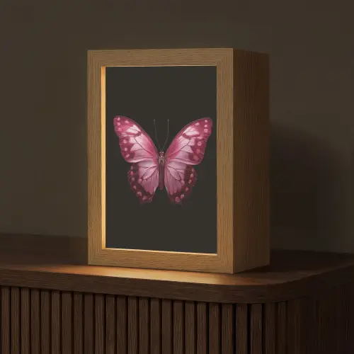 Vlinder - Fuchsia - Grafisch Light Box met kabel (Tafellamp) klein -z3d_website