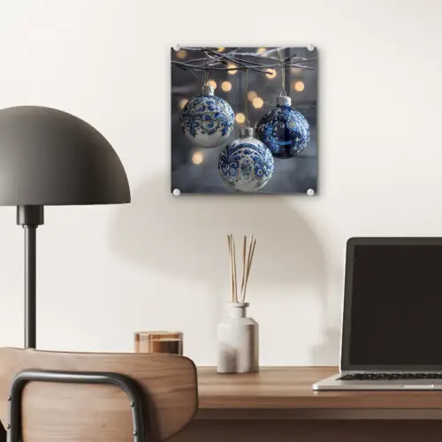 Kerstbal - Versierd - Blauw plexiglas 5mm klein -sfeer6