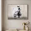 Graffiti - Meisje - Vogel - Street Art - Banksy Style Textielframe zwart klein -sfeer2